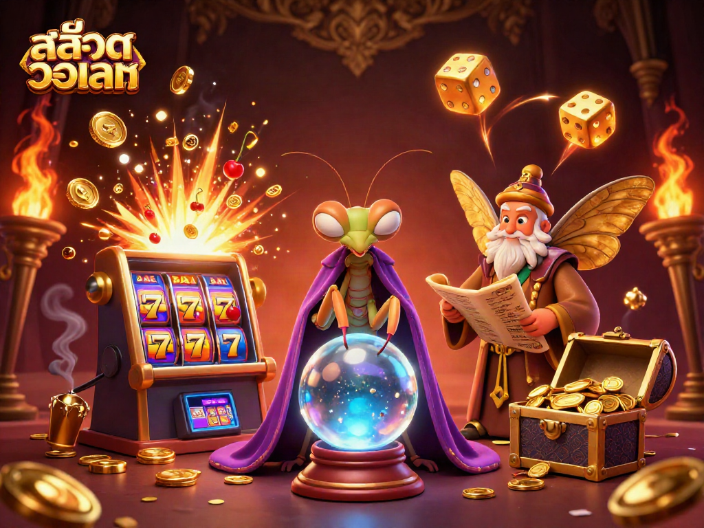 Win big with สล็อตวอเลท in this vibrant 3D illustration featuring a dynamic casino scene.