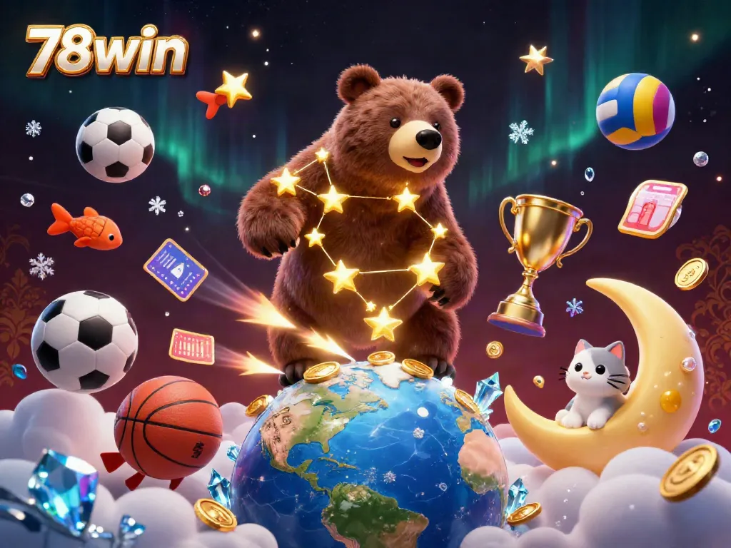 78win offers vibrant online casino experiences with a constellation bear and golden coins
