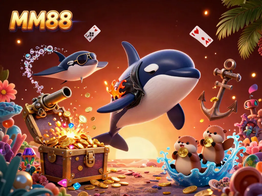 Experience the thrill of MM88 with vivid underwater characters celebrating winnings.