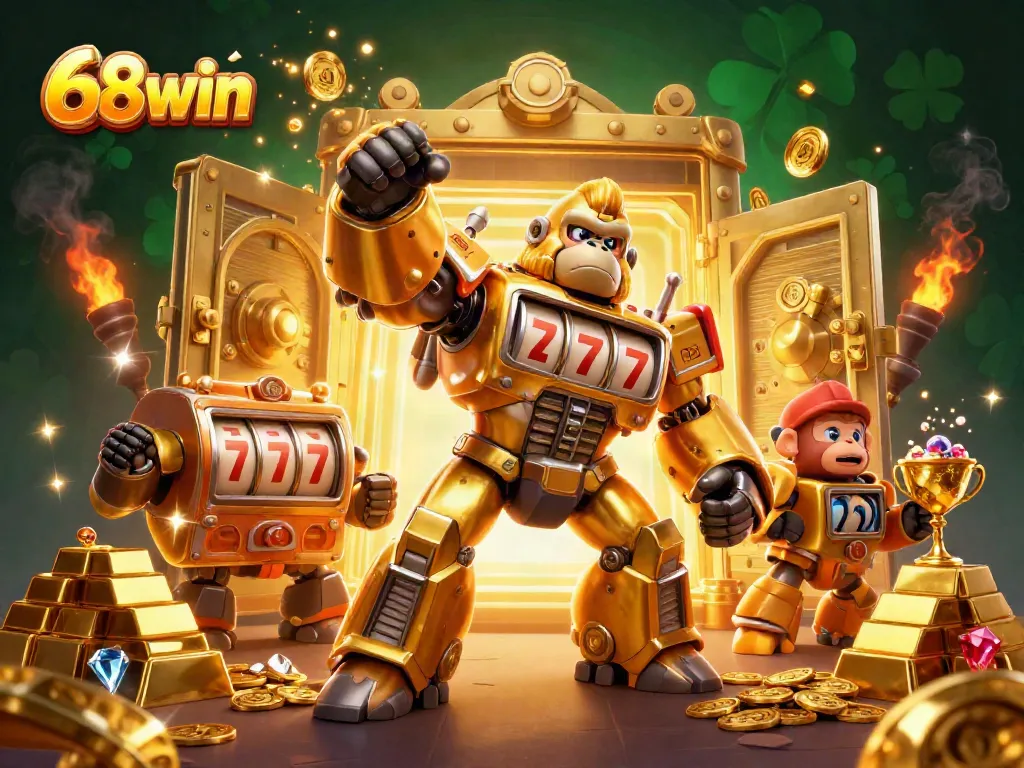 Experience the thrill of 68win with vibrant 3D visuals featuring dynamic gambling elements.