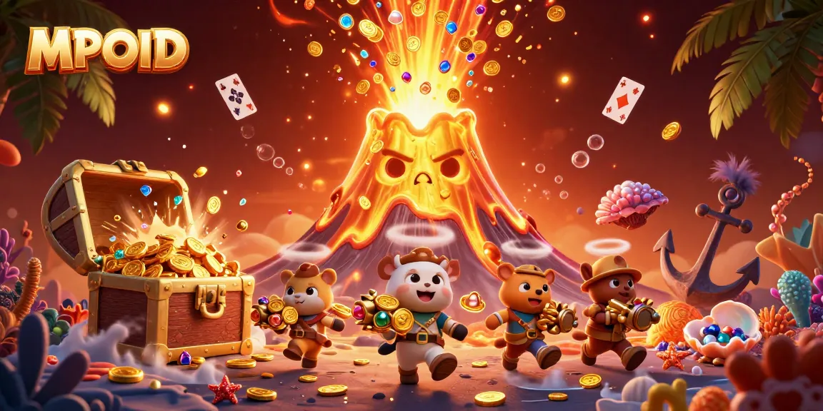 MPOID unleashes vibrant treasures in a lively 3D cartoon casino scene with dynamic elements.