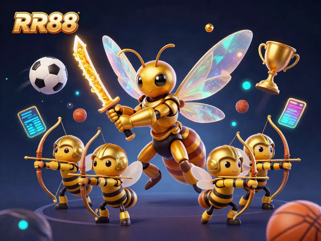 Join the excitement at RR88, where a golden hornet samurai leads a team of bee archers amid dynamic sports elements.