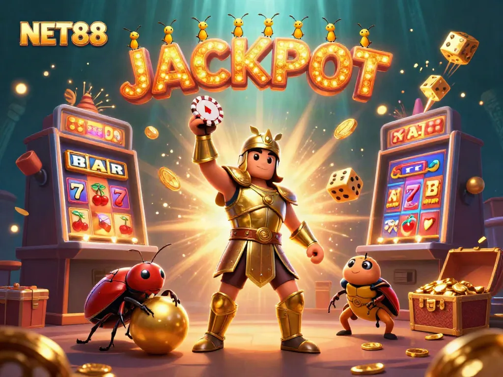 Engage with NET88's thrilling online gaming scene, featuring an epic jackpot celebration.