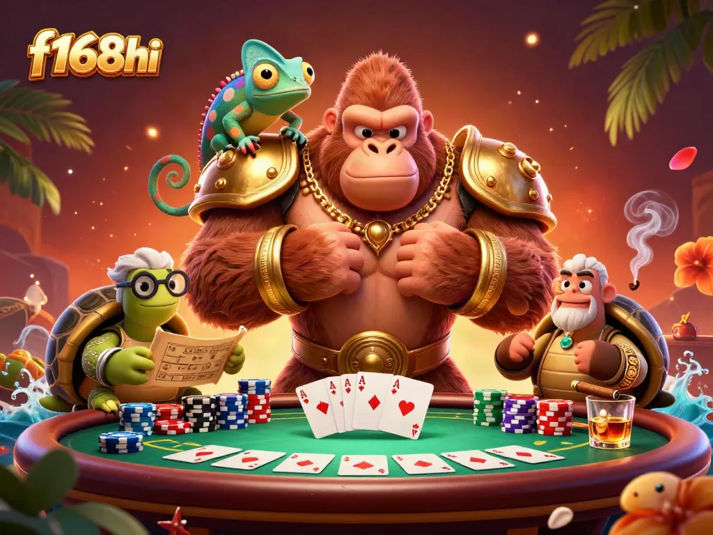 Experience thrilling card games with f168hi’s vibrant 3D casino representation featuring a gorilla king.