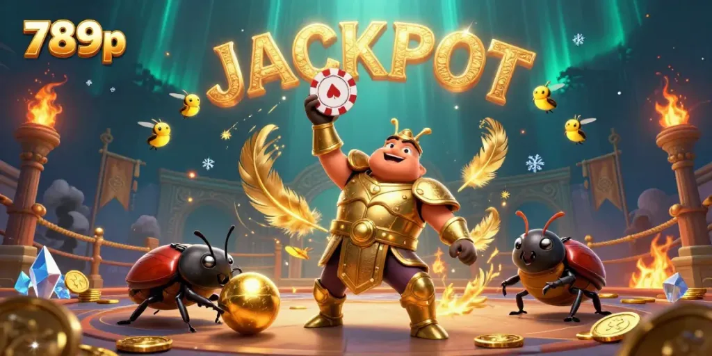 Experience the thrill of 789p with a heroic beetle showcasing jackpot excitement in a vibrant casino arena.