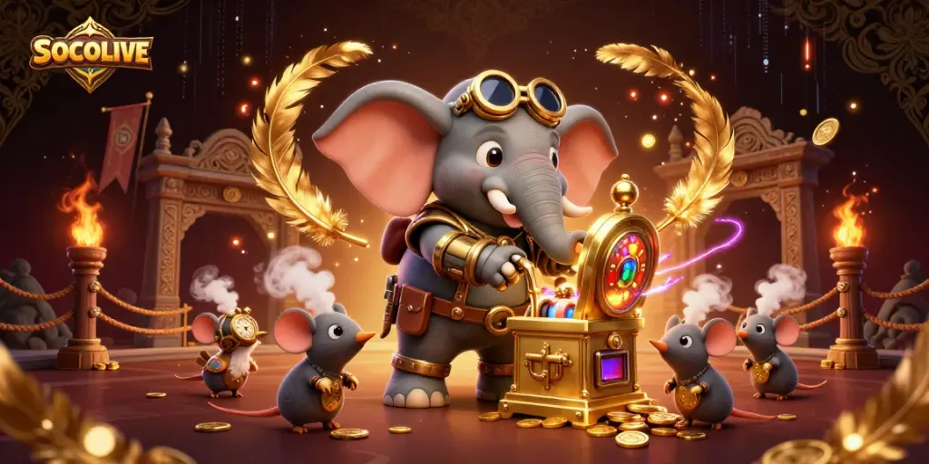 Experience the thrill of SOCOLIVE with steampunk-style gaming action and golden slot machines.