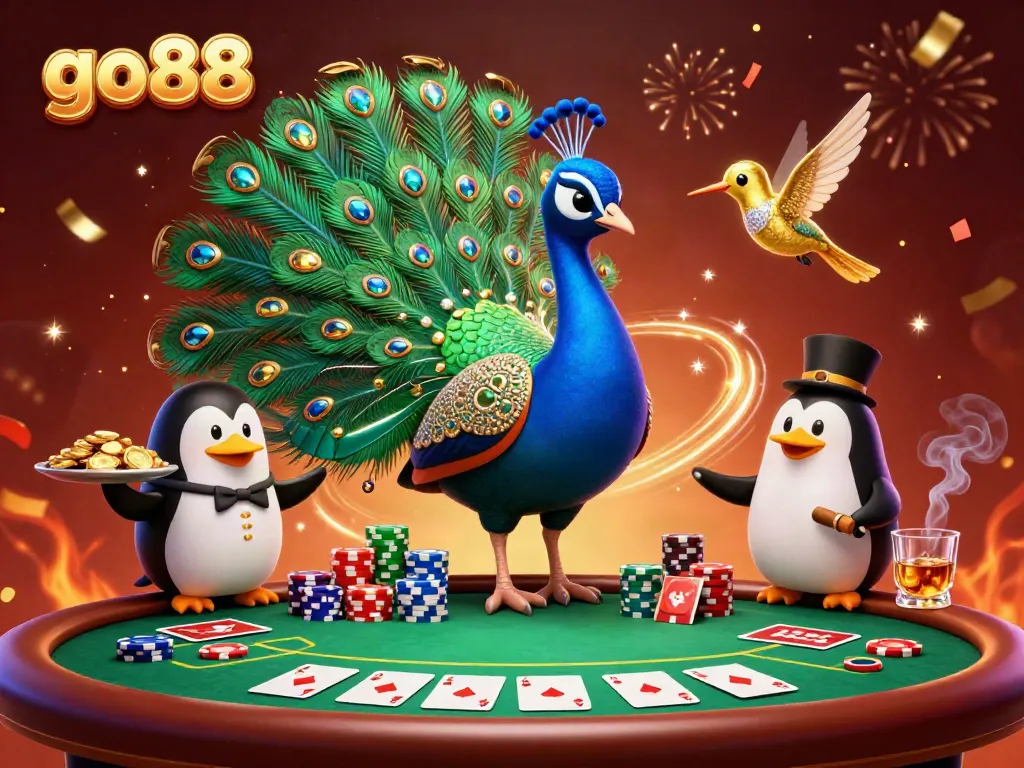 Experience vibrant online gaming excitement with go88's lively casino scene featuring colorful poker elements.