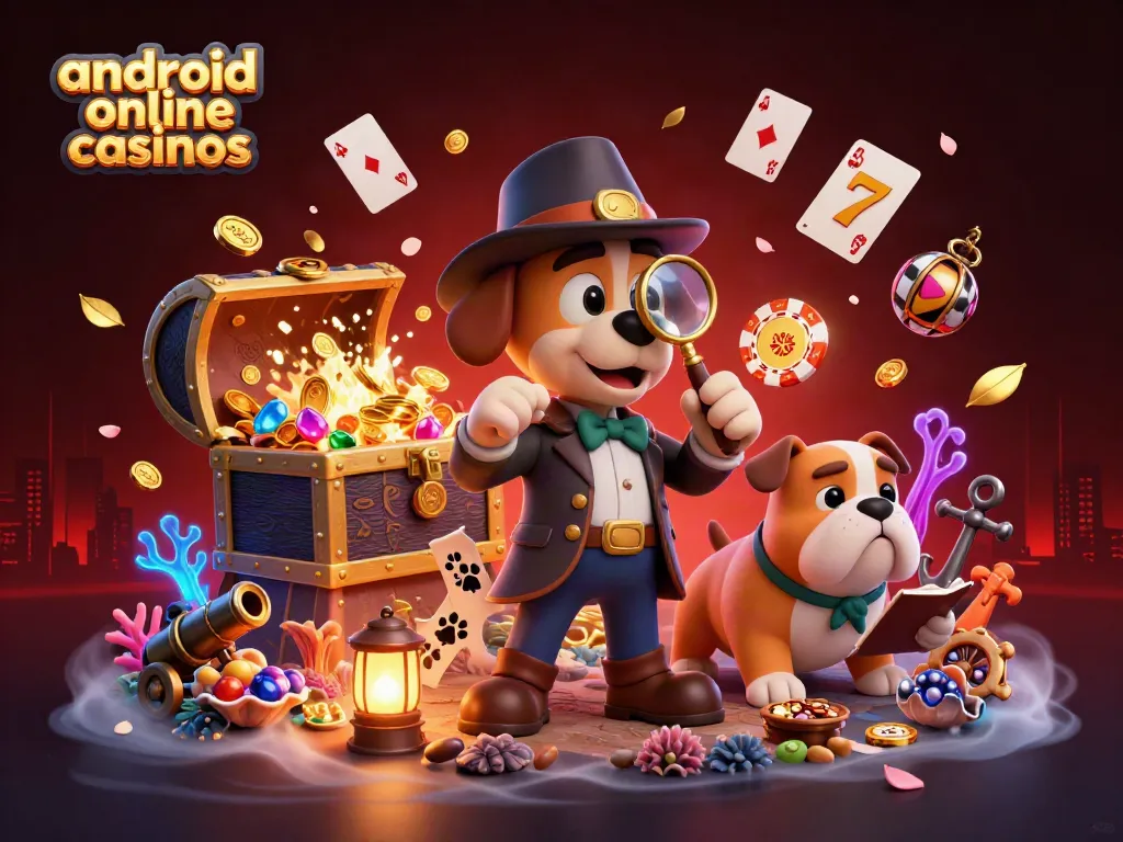 Explore the best android online casinos featuring a detective bloodhound and his companion finding poker chips.